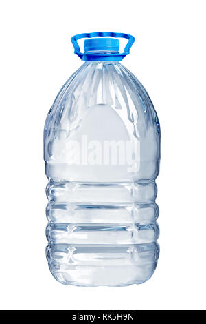 Kunststoff Flasche mit reinem Trinkwasser gefüllt isoliert auf dem weißen Hintergrund (5 Liter) Stockfoto