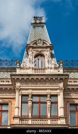 Detail des 19. Jahrhunderts Jugendstilgebäude an der Piotrkowska-Straße in Lodz, Polen Stockfoto