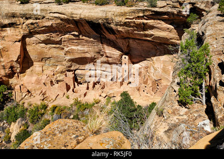 Square Tower House, Cliff dwellings in Mesa-Verde-Nationalpark, UNESCO-Weltkulturerbe, Colorado, USA, Nordamerika Stockfoto