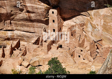Square Tower House, Cliff dwellings in Mesa-Verde-Nationalpark, UNESCO-Weltkulturerbe, Colorado, USA, Nordamerika Stockfoto