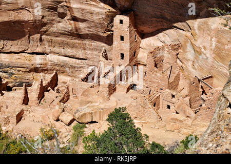 Square Tower House, Cliff dwellings in Mesa-Verde-Nationalpark, UNESCO-Weltkulturerbe, Colorado, USA, Nordamerika Stockfoto