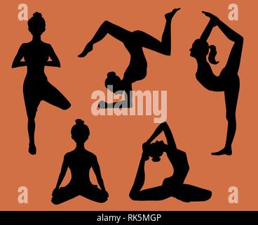 Silhouetten von Frauen Yoga, Vector Illustration Stock Vektor