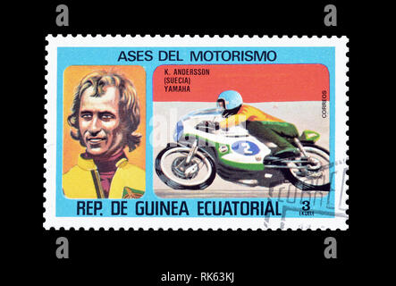 Storniert Briefmarke von Äquatorialguinea gedruckt, zeigt, dass die Motor-Zyklus Racer Andersson. Stockfoto