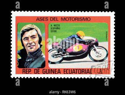 Storniert Briefmarke von Äquatorialguinea gedruckt, zeigt, dass die Motor-Zyklus Racer Nieto. Stockfoto