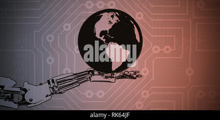 Globales Netzwerk als Blaupause Skizze Stockfoto