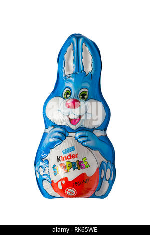 Kinder Überraschung Osterhase isoliert auf weißem Hintergrund Stockfoto