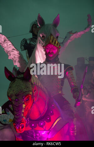 Foto Iacopo Giannini/LaPresse 09-02-2019 Viareggio (Lucca) ItaliacronacaHa avuto Inizio sul Lungomare Di Viareggio la 146 edizione del famoso Carnevale, un-occhio particolare alle tematiche delle Donne. Tra le Karikatur pi&#xf9; celebri che si trovano sui Grandi carri mascherati troviamo, Frida Kahlo, Conte, Salvini, Di Maio e soprattutto Trump Nella Foto: Le immagini della manifestazione Stockfoto