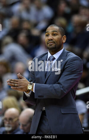 Washington, District of Columbia, USA. 9 Feb, 2019. Butler Bulldogs Haupttrainer LAVALL Jordanien in der ersten Hälfte gegen die Georgetown Hoyas am Kapital einer Arena an. Credit: Terrence Williams/ZUMA Draht/Alamy leben Nachrichten Stockfoto