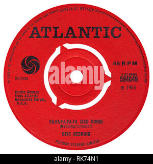 UK 45 rpm Single von Fa-Fa-Fa-Fa-Fa (Sad Song) von Otis Redding auf dem Atlantik Label aus dem Jahre 1966. Von Otis Redding und Steve Cropper geschrieben. Stockfoto