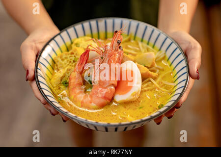 Tiger Garnelen Laksa Stockfoto