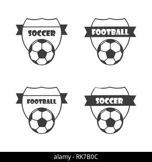 Fußball, Fußball Club Vector Logo, Logo Vorlagen eingestellt. Sammlung von europäischen Fußball, Fußball Labels, Embleme und gestalterische Elemente Stock Vektor