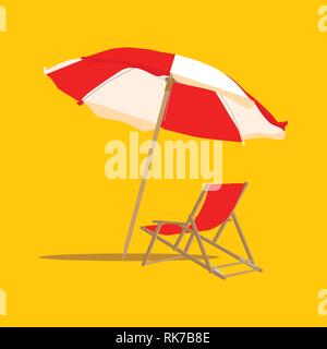 Urlaub und Reisen Konzept. Sonnenschirm, Strandkorb. Stock Vektor