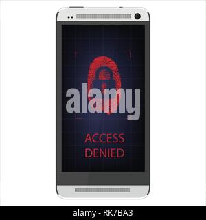 Scannen Fingerabdruck auf dem Smartphone. Konto entsperren Handy. Zugriff verweigert Stock Vektor