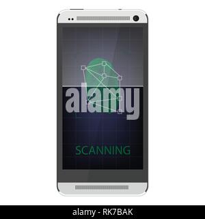 Scannen Fingerabdruck auf dem Smartphone. Konto entsperren Handy. Stock Vektor