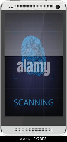 Scannen Fingerabdruck auf dem Smartphone. Konto entsperren Handy. Stock Vektor