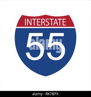 Vector Illustration Interstate Highway 55 Schild Symbol auf weißem Hintergrund Stock Vektor