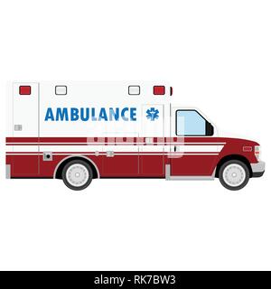 Ambulance Car. Eine Emergency Medical Service, Verwalten der Notfallversorgung bei akuten medizinischen Problemen. Von der Seite. Vector Illustration Stock Vektor