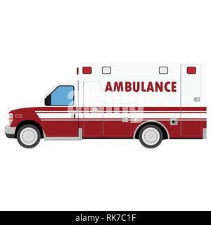 Ambulance Car. Eine Emergency Medical Service, Verwalten der Notfallversorgung bei akuten medizinischen Problemen. Von der Seite. Vector Illustration Stock Vektor