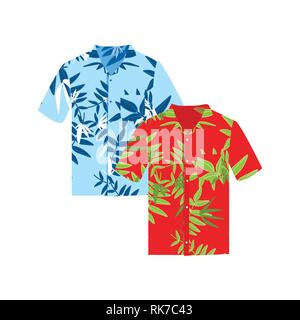 Paar hawaiianische Aloha Shirts. Vector Illustration. Hawaii Hemd Aloha Beach männliche Tuch. Stock Vektor