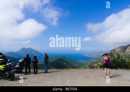 Blick auf den Golf von Girolata vom Col de Palmarella, Korsika, Frankreich Stockfoto