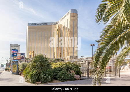 LAS VEGAS, Nevada, USA Januar 1st, 2018: Mandalay Bay im Jahr 2018, ein Resort und Casino auf dem Las Vegas Strip. Stephen Paddock eröffneten das Feuer aus einem Zimmer Stockfoto