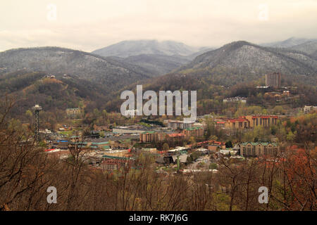 Blick auf die Skyline von Gatlinburg, Tennessee Stockfoto