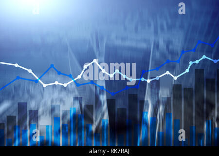Double Exposure finanzielle und Diagrammen. Stadt Hintergrund Stockfoto
