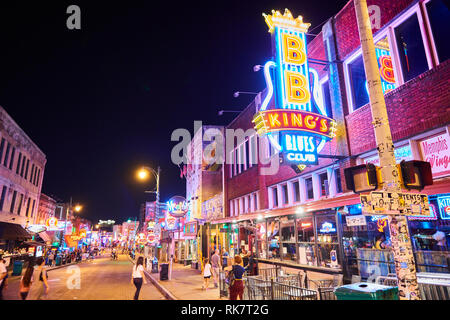 Beal Street Memphis bei Nacht Stockfoto