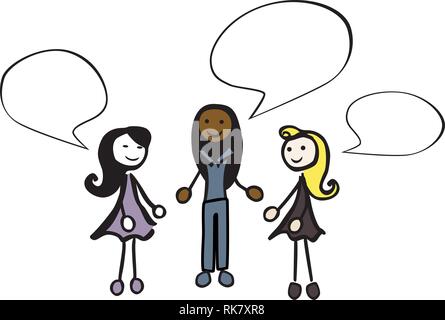 3 monochrome weiblichen stick Personen sprechen von jziprian Stock Vektor