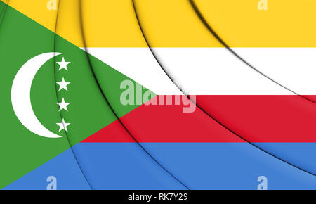 3D-Flagge der Komoren. 3D-Darstellung. Stockfoto