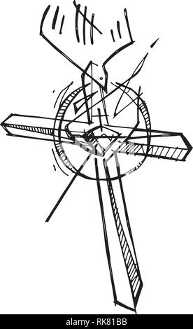 Hand vector Abbildung oder Zeichnung eines religiösen Tinte christliche Kreuz Symbol gezeichnet Stock Vektor