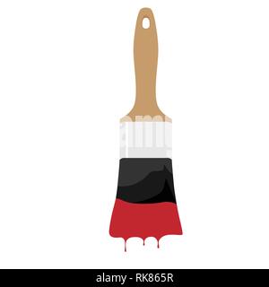 Pinsel mit braunem Holzgriff Zeichnung mit roter Farbe Vector Illustration. Pinsel Symbol Stock Vektor