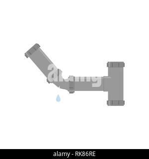 Gebrochene Metallrohr mit austretendes Wasser, flacher Stil Vector Illustration. Teil der Pipeline. Stock Vektor