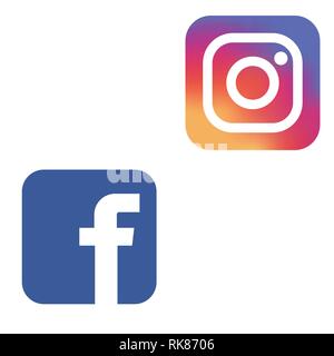 RIGA, Lettland - 10 JULI 2016: Beliebte social media logos Facebook und Instagram auf Papier gedruckt. Stock Vektor