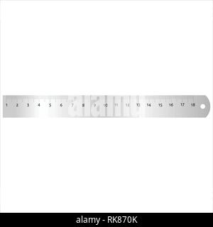 Realistische metall Lineal 18 Zentimeter und Metall Lineal 7 Zoll. Messgerät. Die Schule liefert. Vector Illustration Stock Vektor