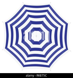 Strand Blue Regenschirm. Ansicht von oben, Streifen-dessin. Auf weissem Hintergrund Stock Vektor