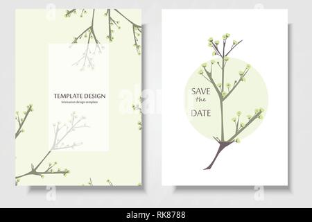 Botanische Begrüßung / einladungskarte Vorlage Design, Gypsophila Blumen mit Bubble Frame auf weißem Hintergrund. Hochzeit Karte Stock Vektor