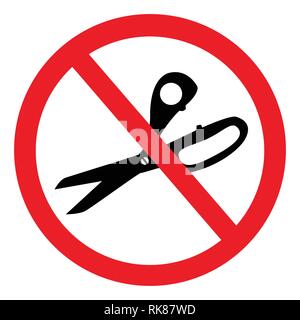 Vector Illustration rot Verbotsschild keine Schere. Scissor silhouette Symbol Stock Vektor
