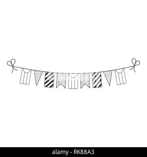 Dekorationen bunting Flags für Kuwait nationalen Tag Urlaub in schwarzer Umriss flache Bauform. Tag der Unabhängigkeit oder der nationalen Feiertag Konzept. Stock Vektor