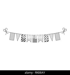Dekorationen bunting Flags für Malaysia nationalen Tag Urlaub in schwarzer Umriss flache Bauform. Tag der Unabhängigkeit oder der nationalen Feiertag Konzept. Stock Vektor