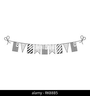 Dekorationen bunting Flags für Malaysia nationalen Tag Urlaub in schwarzer Umriss flache Bauform. Tag der Unabhängigkeit oder der nationalen Feiertag Konzept. Stock Vektor