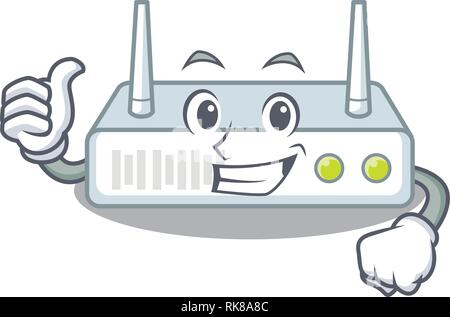 Daumen hoch Router ist im Cartoon Wand installiert Stock Vektor