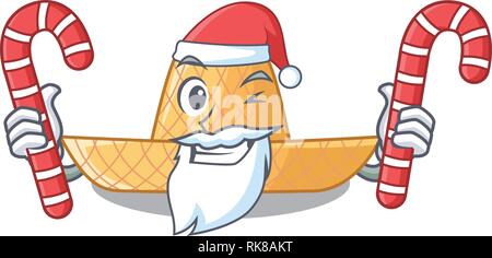 Santa mit Süßigkeiten Stroh Hut in der Cartoon Holz Form Stock Vektor