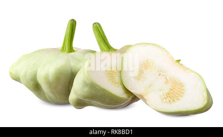 Patty pan Squash auf Weiß mit Freistellungspfad isoliert Stockfoto