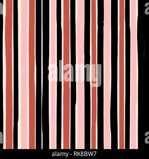 Nahtlose, sich wiederholendes Muster mit vertikalen Streifen in Pastell rosa, schwarz und Backstein, Rot auf Creme Hintergrund. Stock Vektor