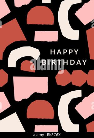 Grußkartenvorlage mit Papier schneiden Formen in Creme, Pastell rosa und Backstein, Rot auf Creme Hintergrund. Text alles Gute zum Geburtstag. Kreative und Moderne Collage Stock Vektor