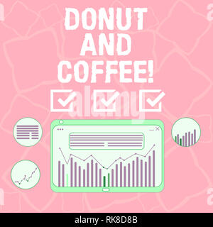 Wort schreiben Text Donut und Kaffee. Business Konzept für gemeinsames Essen und Trinken Paarung in USA und Kanada digitale Kombination aus Spalte Zeile Stockfoto