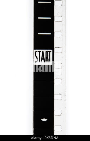 Extreme Nahaufnahme von 8mm Film Strip mit Start Sms auf Rahmen Stockfoto