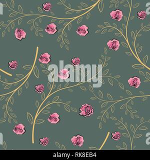 Rose Blumen, Blüten und Blätter in Aquarell Stil auf weißem Hintergrund. Nahtlose Muster für Textilwaren, Geschenkpapier, Paket, Kunst Vektor illustratio Stock Vektor