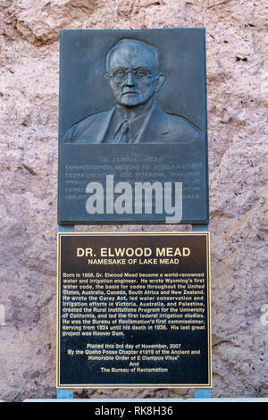 Denkmal für Dr Elwood Mead (Namensgeber des Lake Mead) Hoover Dam, Nevada, United States. Stockfoto